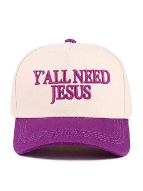 Y'all need Jesus Purple and Tan two tone cotton hat